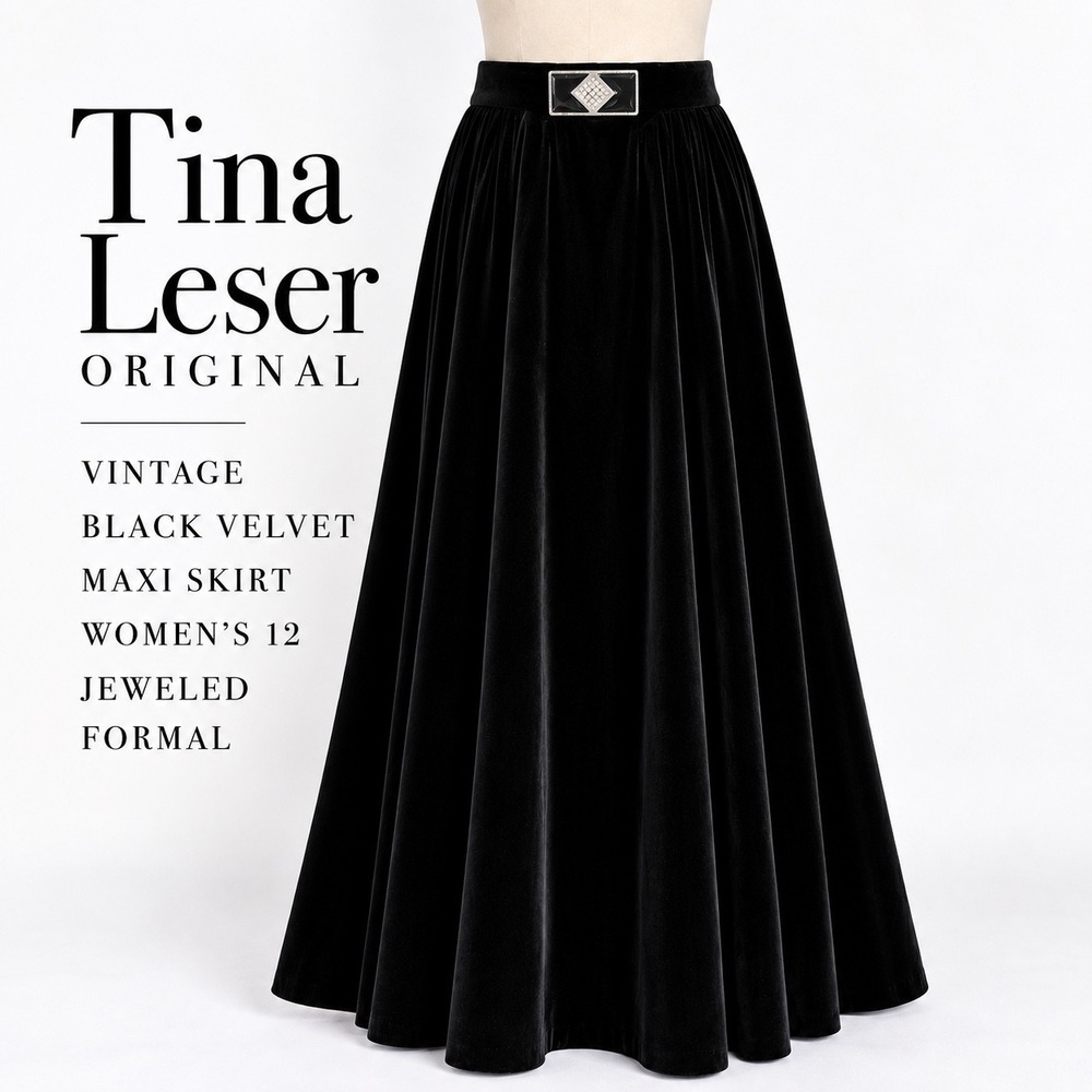 Tina Leser Original Maxi Skirt Womens 12 Black Velvet Jeweled Formal Vintage EUC